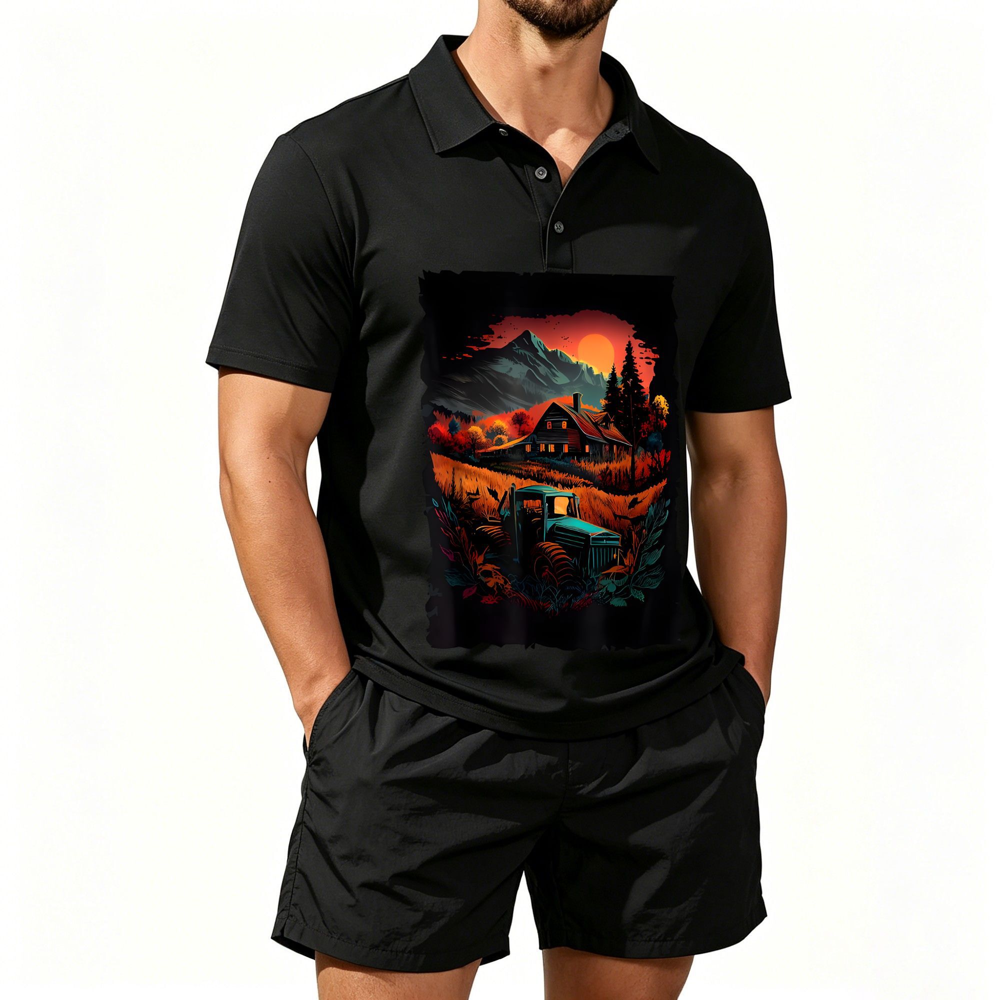 Farming & Agriculture Word Stacks - Conjunto Masculino de Camisa Polo e